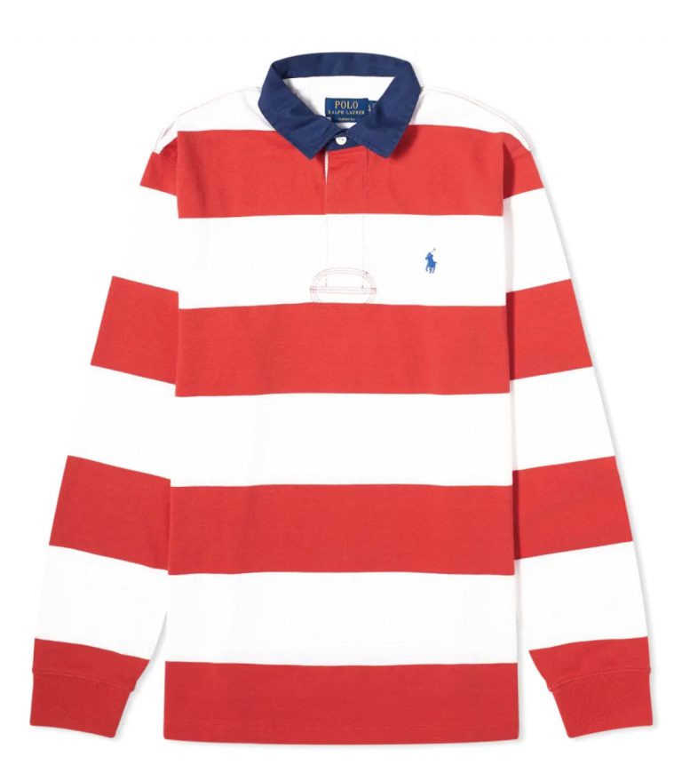 Polo Ralph Lauren Block Stripe Rugby Shirt 　$1,520/d　
以紅白撞色橫間，演繹出品牌學院風和運動風傳統，充滿美式悠閒風韻。